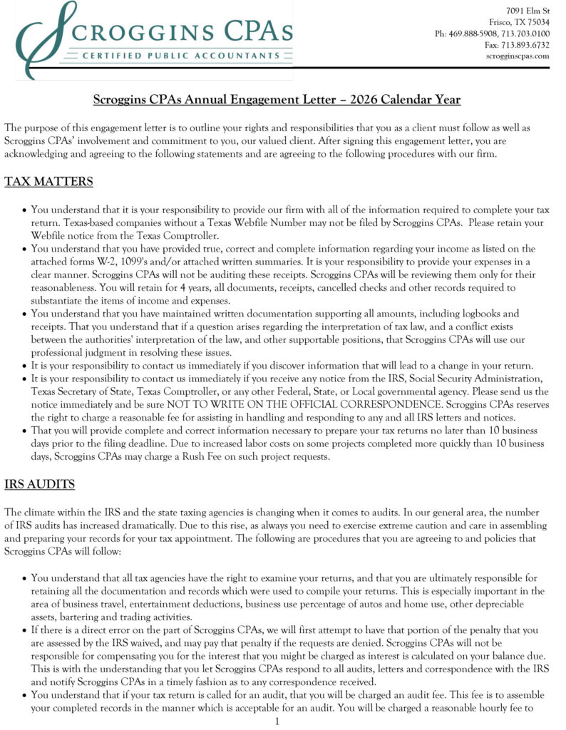 2026 Engagement Letter